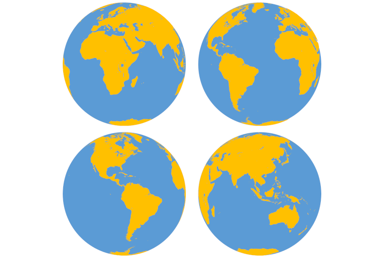 Editable outline map of the world on globe